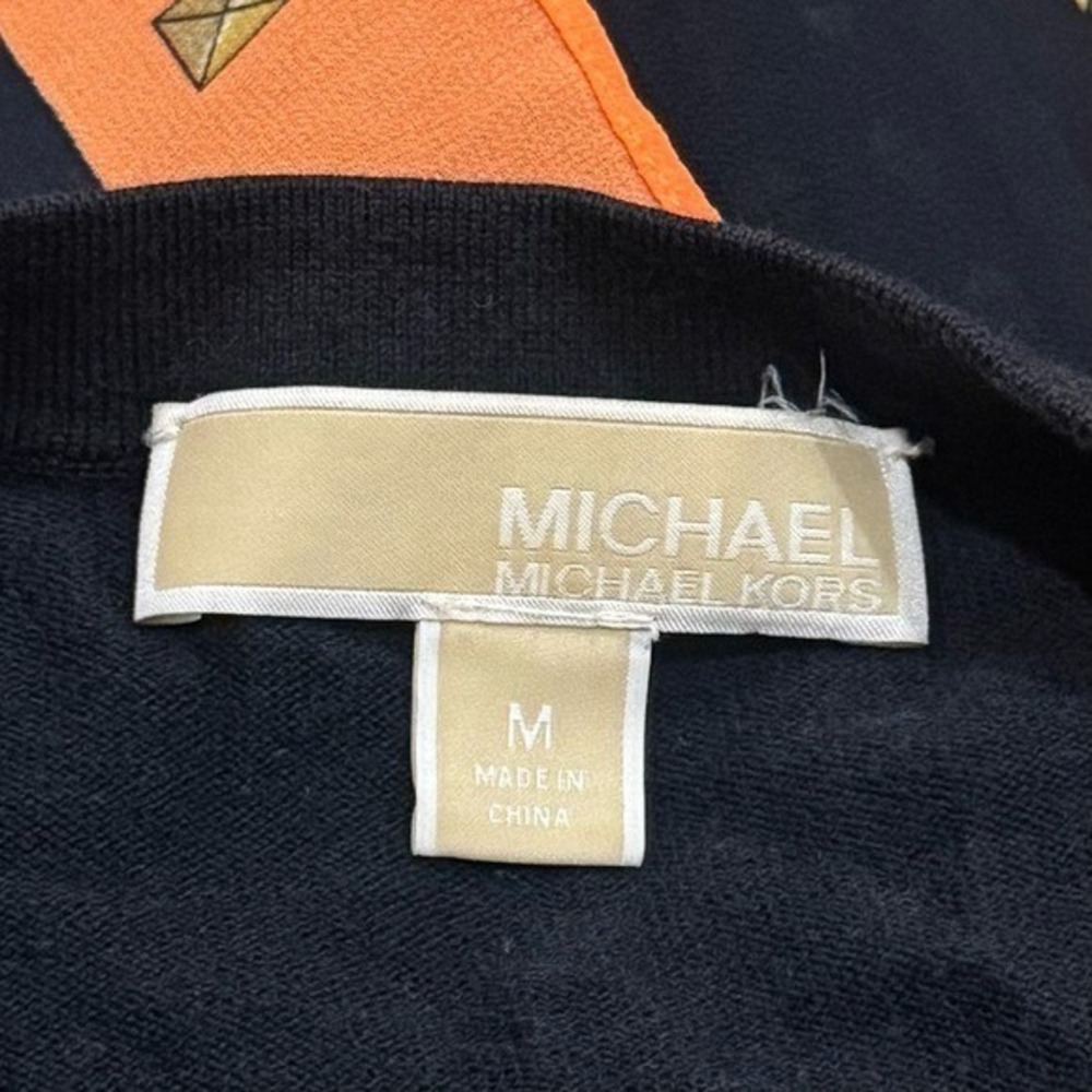 Michael Kors Navy Handkerchief Trim Cardigan Lightweight Career Luxury Comfort M - Picture 6 of 8